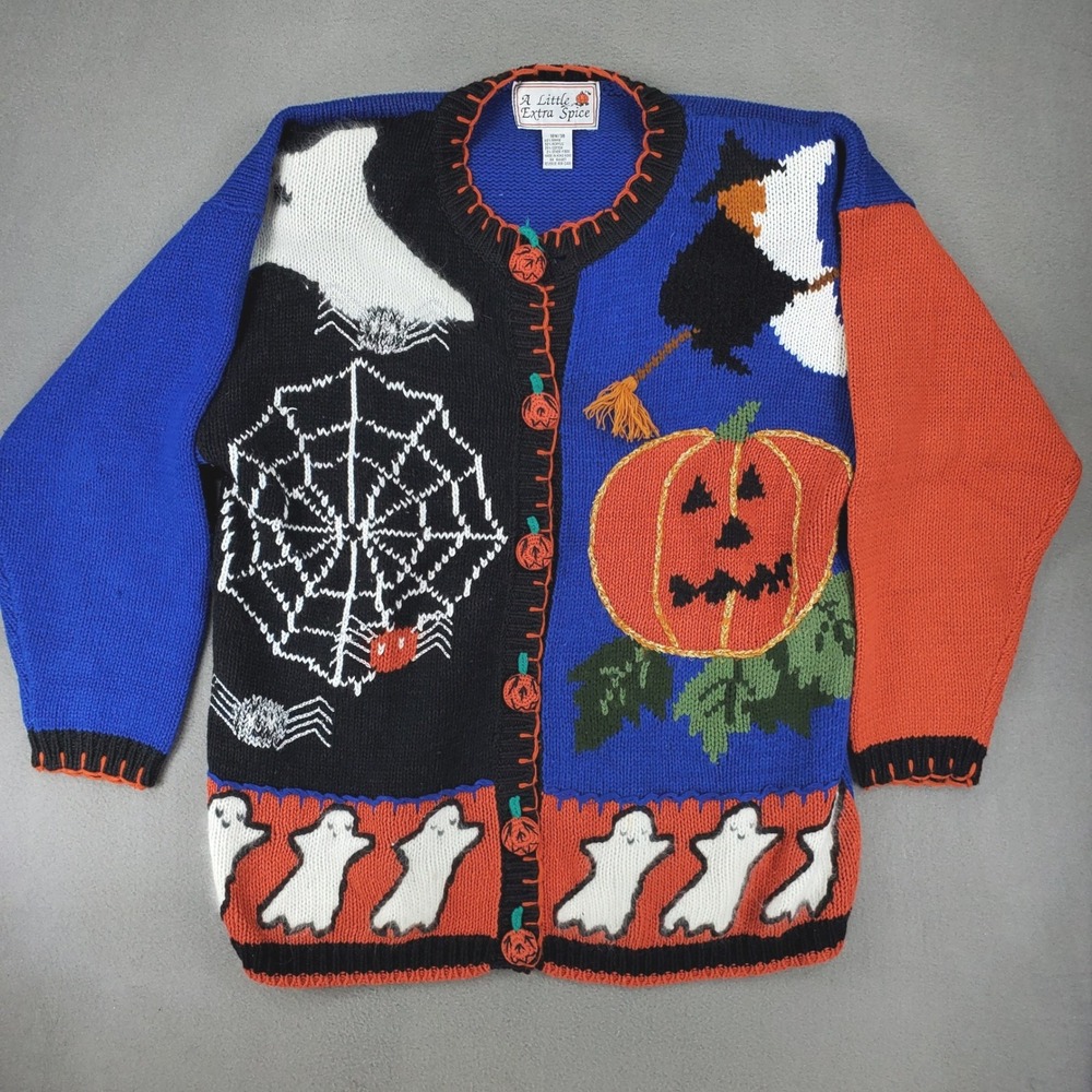 A Little Extra Spice Halloween Cardigan Women 18W Spooky Ghost Sweater